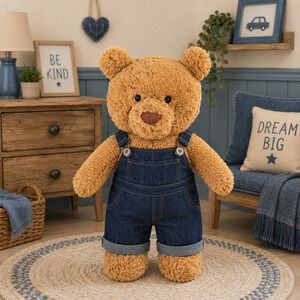 Large Bartholomew Bear & 16" Plush Clothes Outfit - Black Denim Overalls